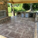 fireplace and kitchen